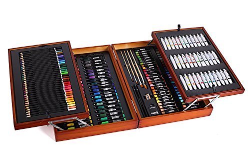 MONT MARTE Set Pintura Premium Deluxe - 174 Piezas - Set de Dibujo de Alta Calidad en Elegante Maletín de Madera - Set Artistico Completo - Perfecto para Niños, Principiantes, Profesionales y Artistas