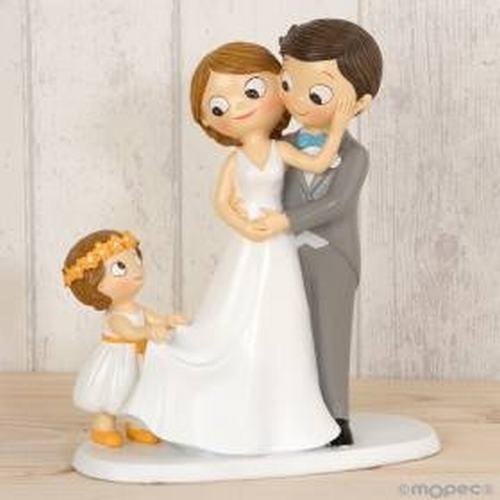 Mopec Figura Pastel de boda Novios E Hija, Poliresina, Gris, 8,6 x 18,8 x 21,4 cm