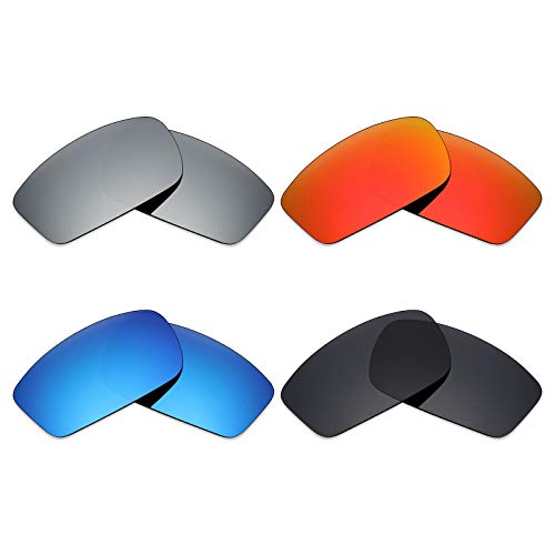 MRY 4 pares polarizadas lentes de repuesto para Oakley Square Wire New 2006 sunglasses-stealth negro/fuego rojo/hielo azul/plata titanio