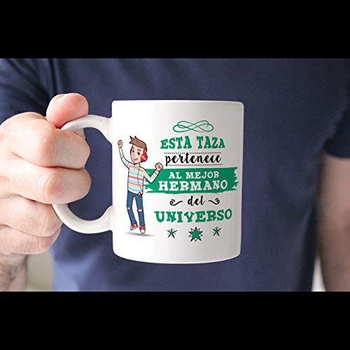 MUGFFINS Taza Hermano - Esta Taza Pertenece al Mejor Hermano del Universo - Taza Desayuno/Idea Regalo Original/Cumpleaños de Hermanitos. Cerámica 350 mL