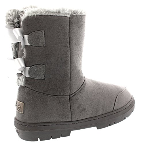 Mujer Twin Bow Tall Classic Fur Impermeable Invierno Rain Nieve Botas - Gris - 39