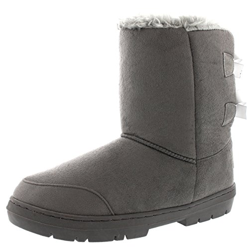 Mujer Twin Bow Tall Classic Fur Impermeable Invierno Rain Nieve Botas - Gris - 39