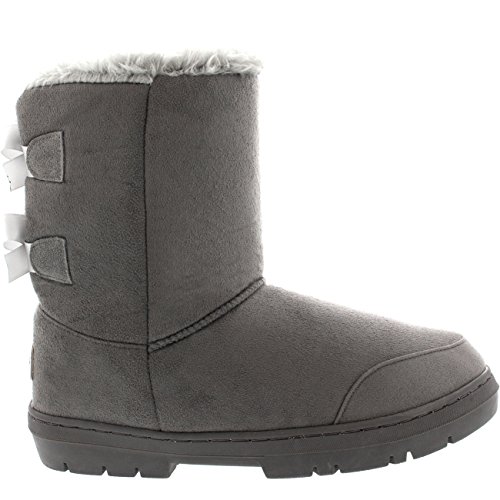 Mujer Twin Bow Tall Classic Fur Impermeable Invierno Rain Nieve Botas - Gris - 39