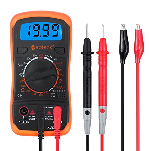 Neoteck MultÍmetro Digital Multi Tester Voltímetro Amperímetro Ohmímetro AC/DC Diodos de Resistencia Transistor Audible Continuidad Probador con retroiluminación LCD para Fábrica Laboratorio