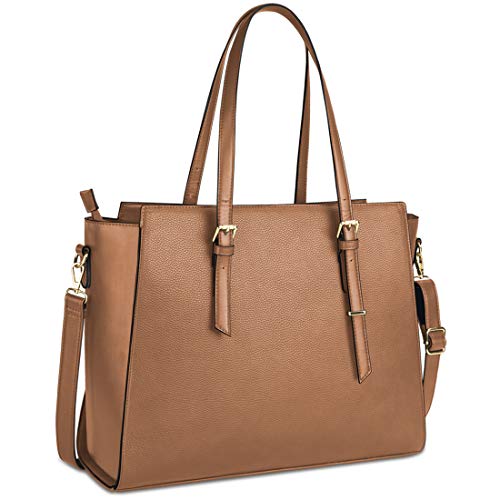 NEWHEY Bolso Mujer Bolso Universidad Mujer Bolso para Portatil 15.6 Pulgadas Grande Impermeable Bolso Shopper Mujer Cuero PU Bolso Shopper Bolsa Marrón