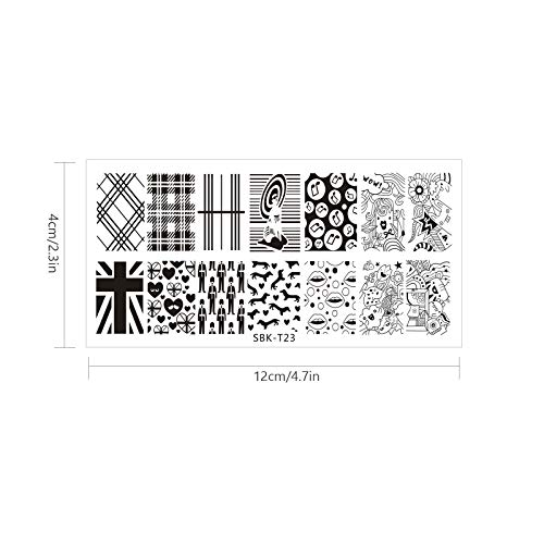 NICENEEDED Kit de Estampado de Arte de Uñas con Tema de Encaje A Rayas con 6 pieza de Placas de Estampado de Uñas para Mujeres Juego de Herramientas de Arte de Uñas Diseño de Encaje