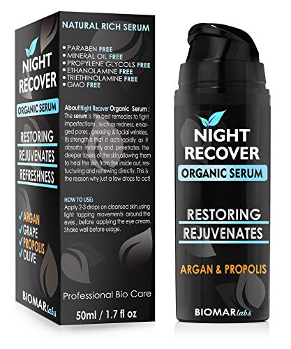 NIGHT RECOVER Suero Facial Orgánico - El Mejor Bio Suero Para Nocturna Restauración La Cara, Rejuvenece Para Noche Antiarrugas Anti Envejecimiento Bio Natural Suero Vegano para Hombre y Mujer 50ml