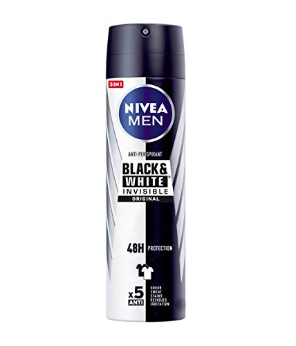 NIVEA MEN Black & White Invisible Original Spray (1 x 200 ml), desodorante antimanchas de cuidado masculino, desodorante invisible para proteger la piel y la ropa