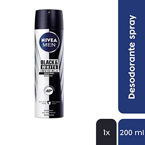 NIVEA MEN Black & White Invisible Original Spray (1 x 200 ml), desodorante antimanchas de cuidado masculino, desodorante invisible para proteger la piel y la ropa