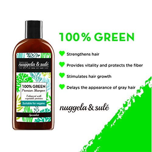 Nuggela & Sulé Champú 100% Green Apto Veganos 100ml/3,38Fl.Oz Formato Viaje. Potente fórmula activos naturales. Nutre y fortalece. SIN: sulfatos, siliconas, parabenes. MEJOR PRODUCTO ESQUIRE MAGAZINE.