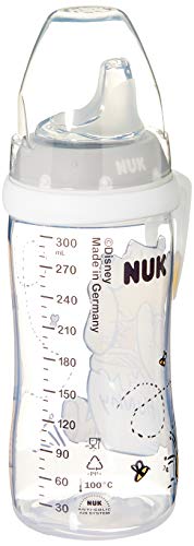 NUK Active Cup - Vaso para aprender a beber (12 meses, boquilla antigoteo, clip y tapa protectora, sin BPA, 300 ml), diseño de Winnie the Pooh de Disney, color blanco