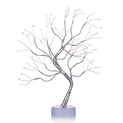 Nuptio Abedul con Luces, Árbol de Ramitas Bonsai Árbol de 1.6 Pies Árbol de Navidad Árboles Iluminados para Decoración Fiesta en Casa Cumpleaños Boda Decoración Interior (Luz Multicolor, 1 Pieza)