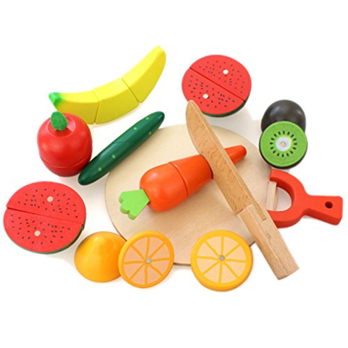 OFKPO Juguetes Frutas y Verduras - Juguetes Frutas para Cortar Madera, Juego de Alimentos para niños