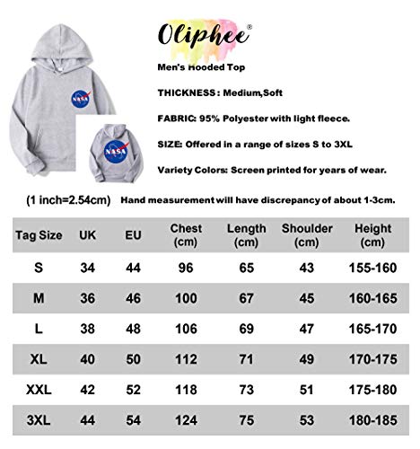 OLIPHEE Sudaderas con Capucha Color Sólido con Logo de NASA para Fanáticos de Aeroespacial para Hombre c/huang-3XL