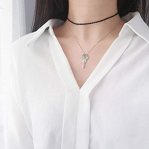 Onefeart Plata de Ley 925 Collar Colgante para Mujeres niñas Estilo Retro De clavícula Cadena Amor Significado 45CM Plata