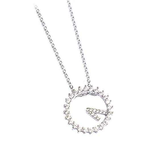 Onefeart Plata de Ley 925 Collar Colgante para Mujeres niñas Redondo Zirconia cúbica De clavícula Cadena Amor Significado 45CM Plata