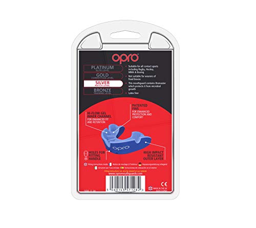 OPRO Protector Bucal Self-Fit Silver - para Rugby, Hockey, Lacrosse, fútbol Americano, Baloncesto y más - Fabricado en Reino Unido (Azul/Azul Claro, Junior)