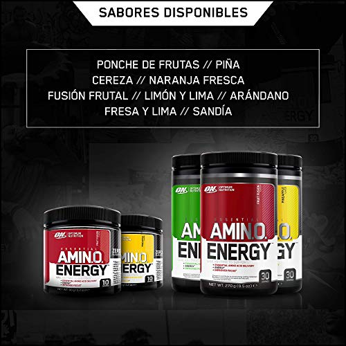 Optimum Nutrition ON Amino Energy Pre Workout en Polvo, Bebida Energética con Beta Alanina, Vitamina C, Cafeína, Aminoacidos Incluyendo BCAA, Lima Limón, 30 Porciones, 270g, Embalaje Puede Variar