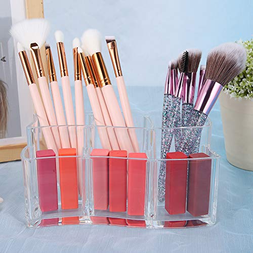 Organizador de cosméticos y maquillaje, acrílico transparente, 6 ranuras, soporte para cepillo de maquillaje, caja, organizador de escritorio, organizador de maquillaje de vanidad