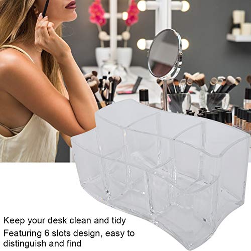 Organizador de cosméticos y maquillaje, acrílico transparente, 6 ranuras, soporte para cepillo de maquillaje, caja, organizador de escritorio, organizador de maquillaje de vanidad