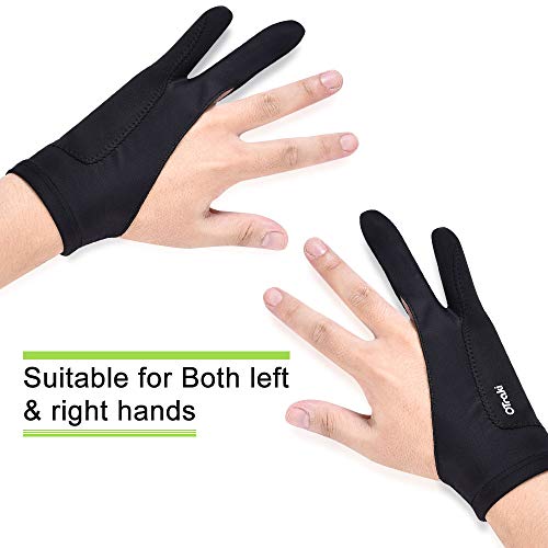 OTraki Guantes para Dibujar en Tableta Palma Rechazo 2PCS Guante Tableta Gráfica Mano Derecha e Izquierda Anti Incrustantes Transpirable Guantes Dibujante de Dos Debos, Talla L (9x21.5CM)