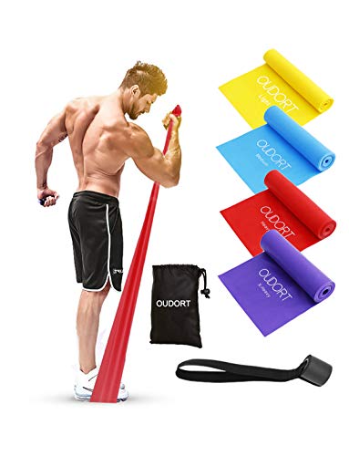 Oudort Bandas Elásticas Musculacion, Set de 4 1.8M Bandas de Resistencia Fitness sin Látex con Anclaje Puerta para Hombre, Mujer, Ejercicios de Musculares, Glúteos, Piernas, Fémur y Yoga en Casa y Gym