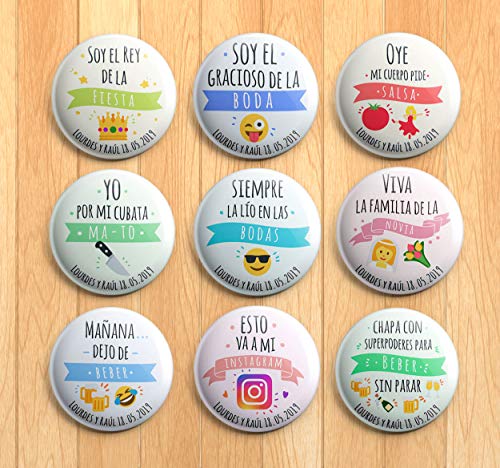 Pack chapas personalizadas 59mm (bodas, despedidas, eventos) (25)