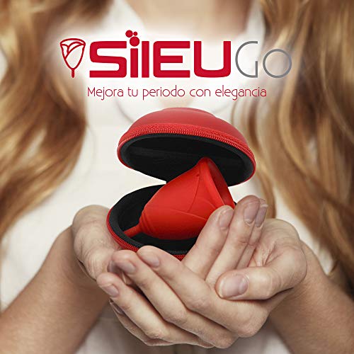 Pack Sileu Go: Copa menstrual Rose - Modelo de iniciación - Alternativa ecológica, natural a tampones y compresas - Talla L, Rojo, Flexibilidad Standard + Estuche de Flor Rojo