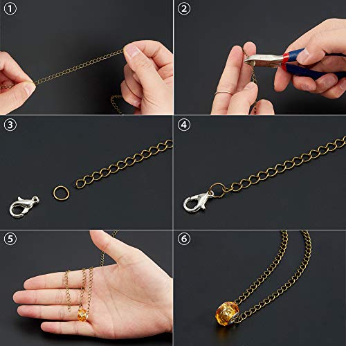 PandaHall Elite Kit para Collar DIY con 2 Hojas Cadena Trenzada Hierro 100pcs 4mm anilllo Abierto 20pcs Cierre de Langosta de latón para Bricolaje bisutería Bronce Antiguo Accesorios para Joyas