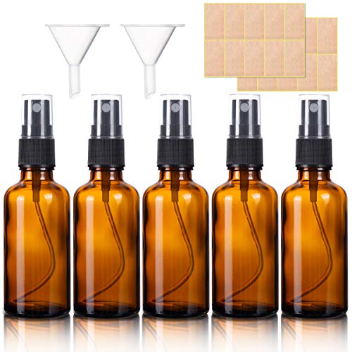 Paquete de 5 botellas de cristal ámbar, de 50 ml, para limpieza, perfume, cosméticos.