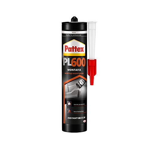 Pattex PL600, adhesivo resistente al agua y a temperaturas extremas, adhesivo de montaje para interiores y exteriores, pegamento extrafuerte, 1 cartucho x 300 ml