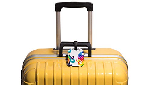 Pavo Real del Arco Iris Etiqueta de Equipaje Bolsa de Equipaje de Cuero Impermeable Metal Viaje avión Etiqueta de identificación de Equipaje 2 Piezas Nombre y dirección 7x11.4cm