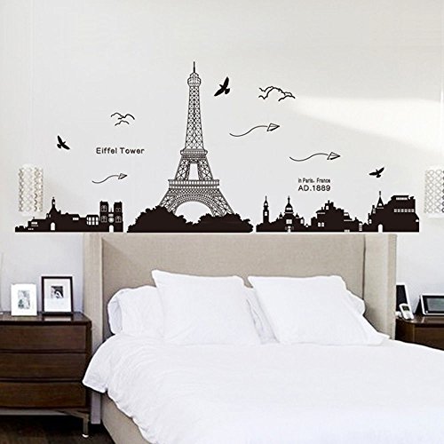 Pegatina de pared vinilo adhesivo decorativo para cuartos, dormitorio,cocina, ... vista de Paris Torre Eiffel Color Negro OPEN BUY