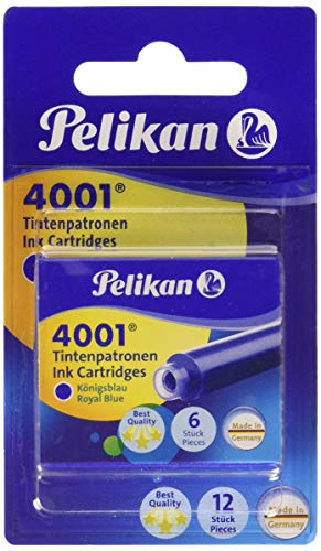 Pelikan 4001 - Recambios de tinta para pluma estilográfica (12 unidades), color azul