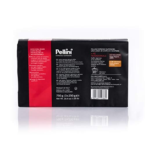 Pellini Caffè, Café Molido para Máquina Moka Gusto Tradizionale No. 42 - 3 x 250 gr (750 gr)