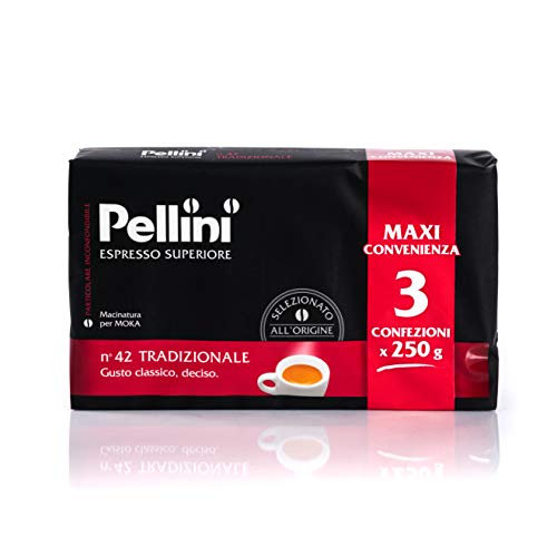 Pellini Caffè, Café Molido para Máquina Moka Gusto Tradizionale No. 42 - 3 x 250 gr (750 gr)