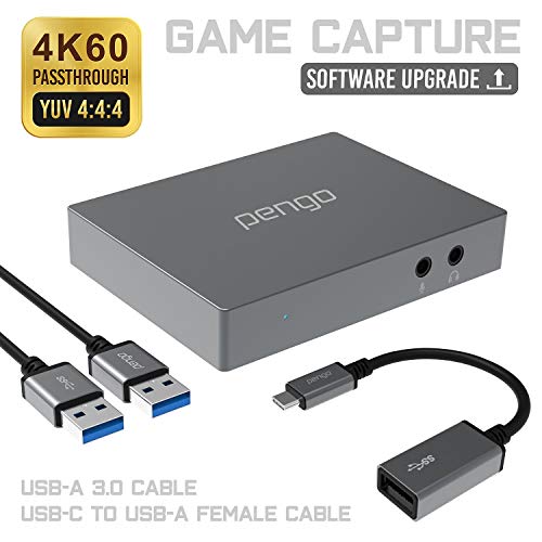 Pengo 4K HDMI Pass-Through Grabber, Game Capture, Capturadora De Video USB Type-C 3.0 a 1080p, Sin Controlador, Sin Demora, para Mac/Win, Xbox PS4 Switch (Titanium-Metalico) (No HDCP-No 1080i)