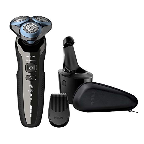 Philips Serie 6000 S6680/26 - Máquina de afeitar con recortador de barba, uso en seco/húmedo con Sistema SmartClean, 60 min de batería incluye recortador de precisión y funda de viaje, color negro