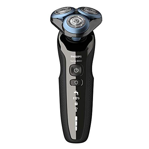 Philips Serie 6000 S6680/26 - Máquina de afeitar con recortador de barba, uso en seco/húmedo con Sistema SmartClean, 60 min de batería incluye recortador de precisión y funda de viaje, color negro