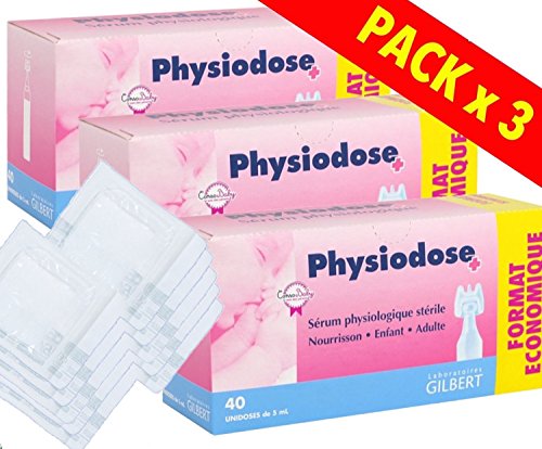 Physiodose Sérum physiologiques Lot de 3 boîtes de 40 unidoses + 10 Sachets de 2 Compresses Stériles 7,5x7,5cm …