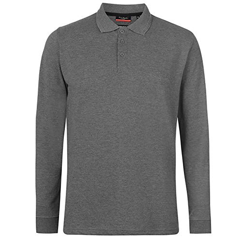 Pierre Cardin Hombre Polo Premium de Manga Larga Ajuste Clásico (2XL, Charcoal Marl)