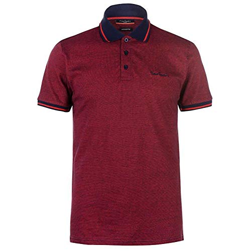 Pierre Cardin - Polo de rayas finas para hombre, con firma bordada rojo/azul marino L