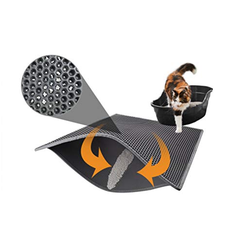 Pieviev Alfombra para Gatos,Estera Arena Gatos 76x61cm Doble Capa Impermeable Alta Elástico EVA Adecuado para Arenero Gatos Autolimpiable Arenero Gatos Cubierto