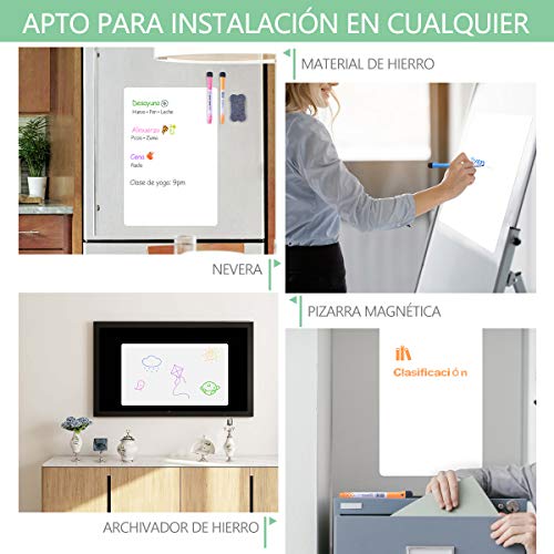 Pizarra Magnética Blanca para Nevera Tablero Magnético Refrigerador A3+ Tablero Recordatorio para Hogar Oficina, Pizarra de Planificación para Reuniones con Borrador y 6 Rotuladores de Color 50*30cm