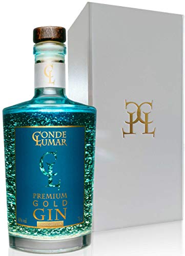 Premium Gold Gin - Liqueur 23k - Frutas Cítricas del Mediterráneo - Gin Tonic Para Regalar - 15 Botánicos 5 Destilaciones - Set con Caja Estuche de Regalo y Certificado del Oro de 23K - 40%