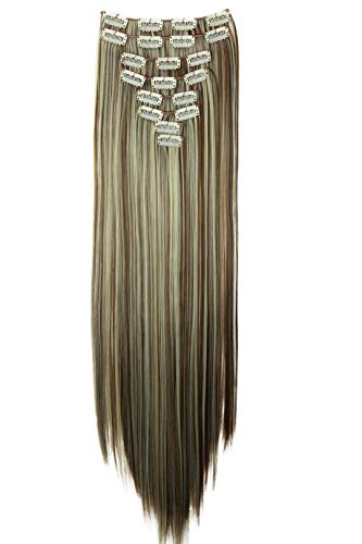 Prettyshop XXL Set de 8 piezas de extensiones de pelo clip de 60 cm, resistentes al calor, lisas