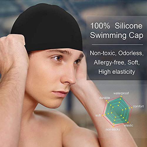 PTONZ 5PCS Gorro de Natación de Silicona Piscina Reversible 3D Alta Comodidad y Adherencia Antideslizante Impermeable Gorro de Baño para Hombres Mujeres Niños-Rosa Gris Verde Negro Azul Claro