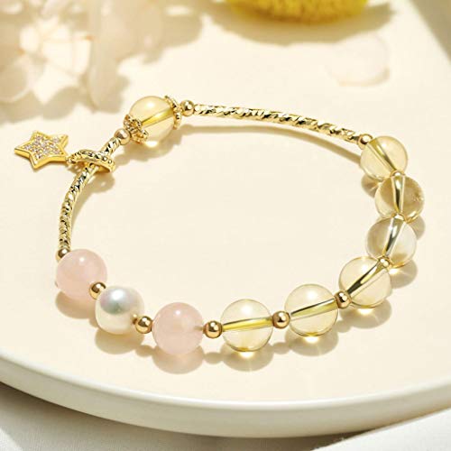 Pulsera de Plata Pulsera Estrella Femenina del lugar Diseño Flor de Durazno mano natural de la joyería cristalina rosada citrino personalidad del regalo de cumpleaños pulsera aura de granos amarillos