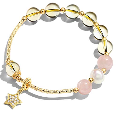 Pulsera de Plata Pulsera Estrella Femenina del lugar Diseño Flor de Durazno mano natural de la joyería cristalina rosada citrino personalidad del regalo de cumpleaños pulsera aura de granos amarillos