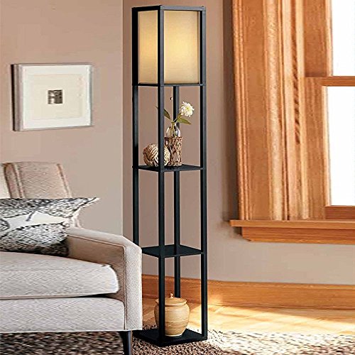 QIANGUANG® Iluminación interior Lámpara de pie de madera de 1,6 m con estantes para dormitorio y sala de estar (sin bombilla) (Black)